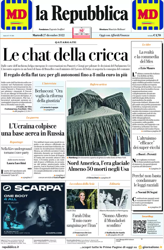 Prime pagine giornali 27 dicembre 2022. Sicurezza, il piano svuota carceri
