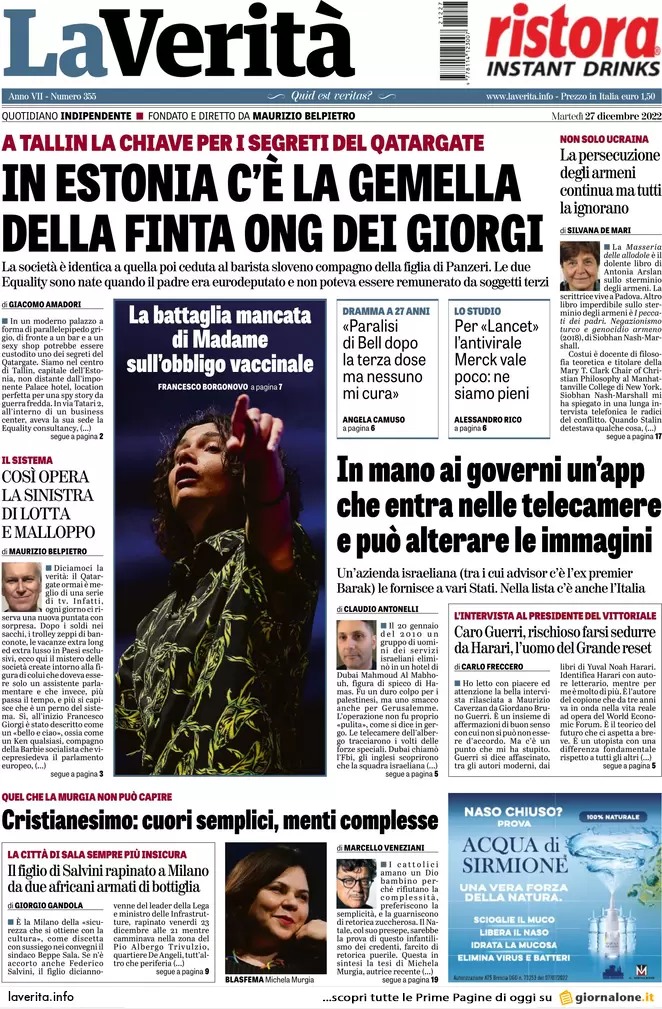 Prime pagine giornali 27 dicembre 2022. Sicurezza, il piano svuota carceri