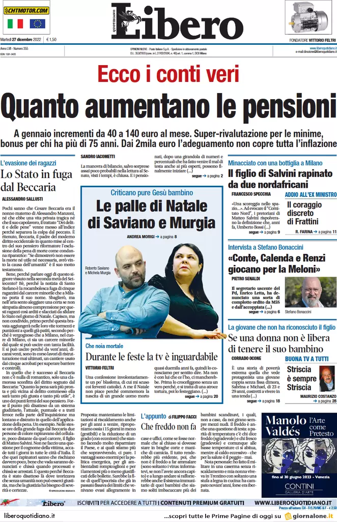 Prime pagine giornali 27 dicembre 2022. Sicurezza, il piano svuota carceri