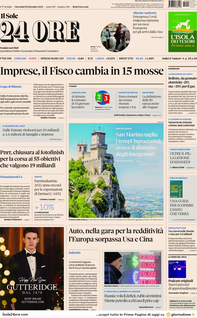 Prime pagine giornali 28 dicembre 2022. Sanità italiana in agonia: fuga medici Prime pagine giornali 28 dicembre 2022. Sanità italiana in agonia: fuga medici
