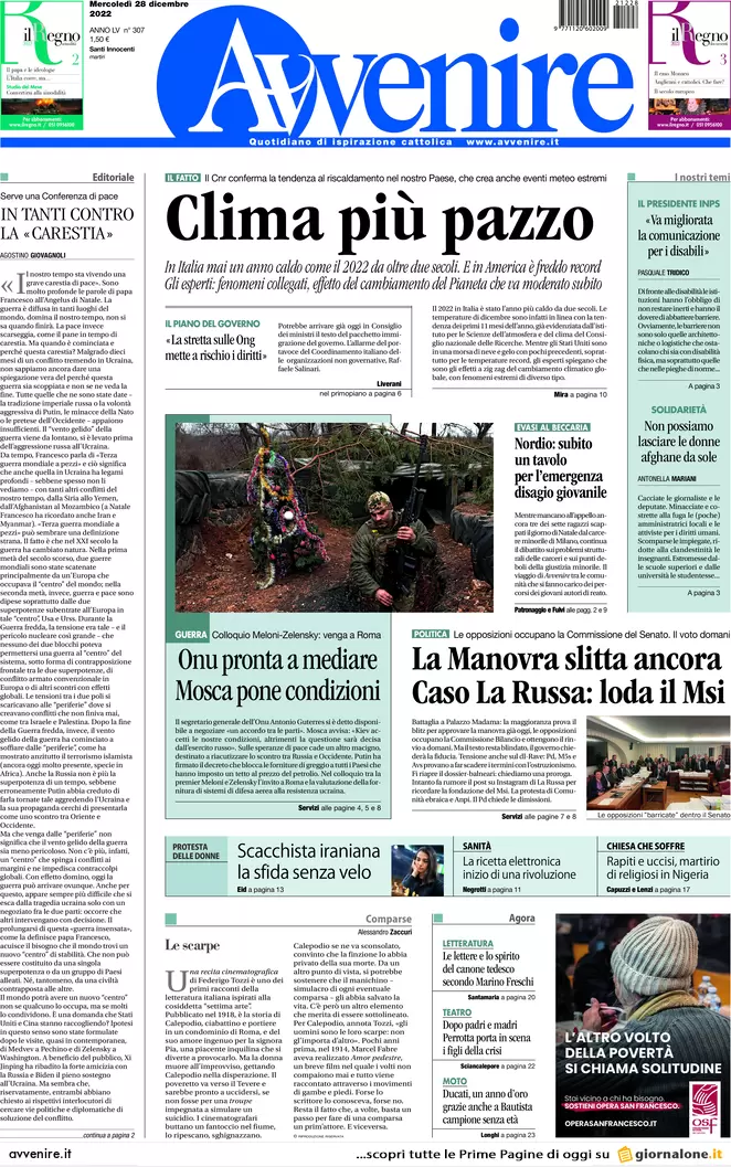 Prime pagine giornali 28 dicembre 2022. Sanità italiana in agonia: fuga medici Prime pagine giornali 28 dicembre 2022. Sanità italiana in agonia: fuga medici