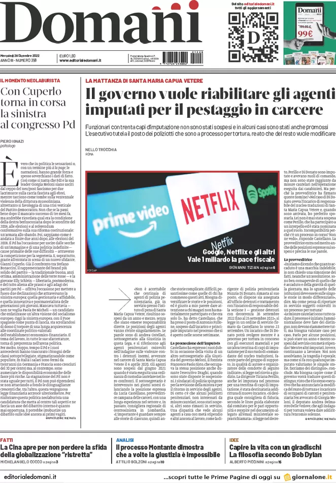 Prime pagine giornali 28 dicembre 2022. Sanità italiana in agonia: fuga medici Prime pagine giornali 28 dicembre 2022. Sanità italiana in agonia: fuga medici