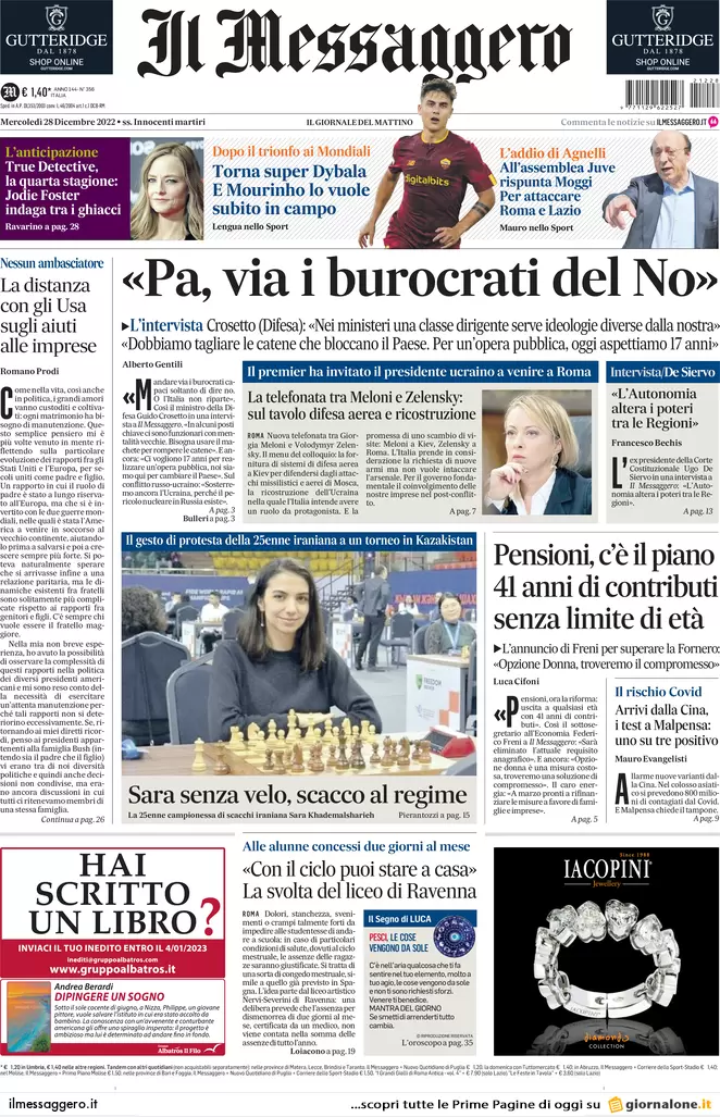 Prime pagine giornali 28 dicembre 2022. Sanità italiana in agonia: fuga medici Prime pagine giornali 28 dicembre 2022. Sanità italiana in agonia: fuga medici