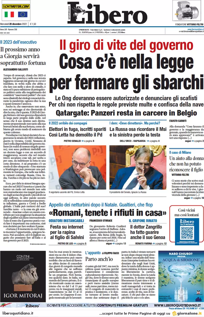 Prime pagine giornali 28 dicembre 2022. Sanità italiana in agonia: fuga medici Prime pagine giornali 28 dicembre 2022. Sanità italiana in agonia: fuga medici