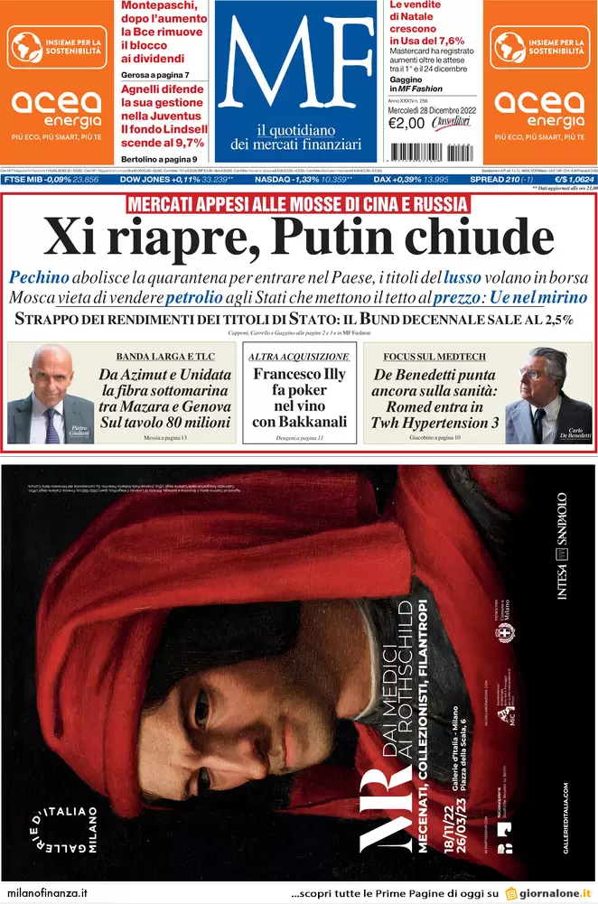 Prime pagine giornali economici 28 dicembre. Mutui, un anno per rinegoziarli