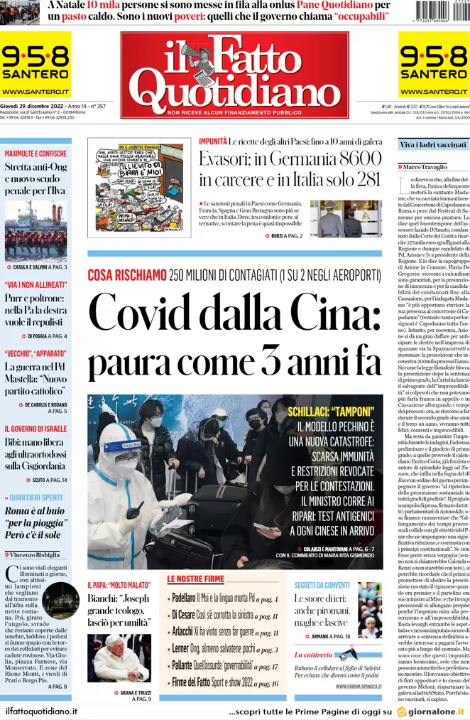 Prime pagine giornali 29 dicembre 2022. Multe e sequestri, la lotta alle Ong