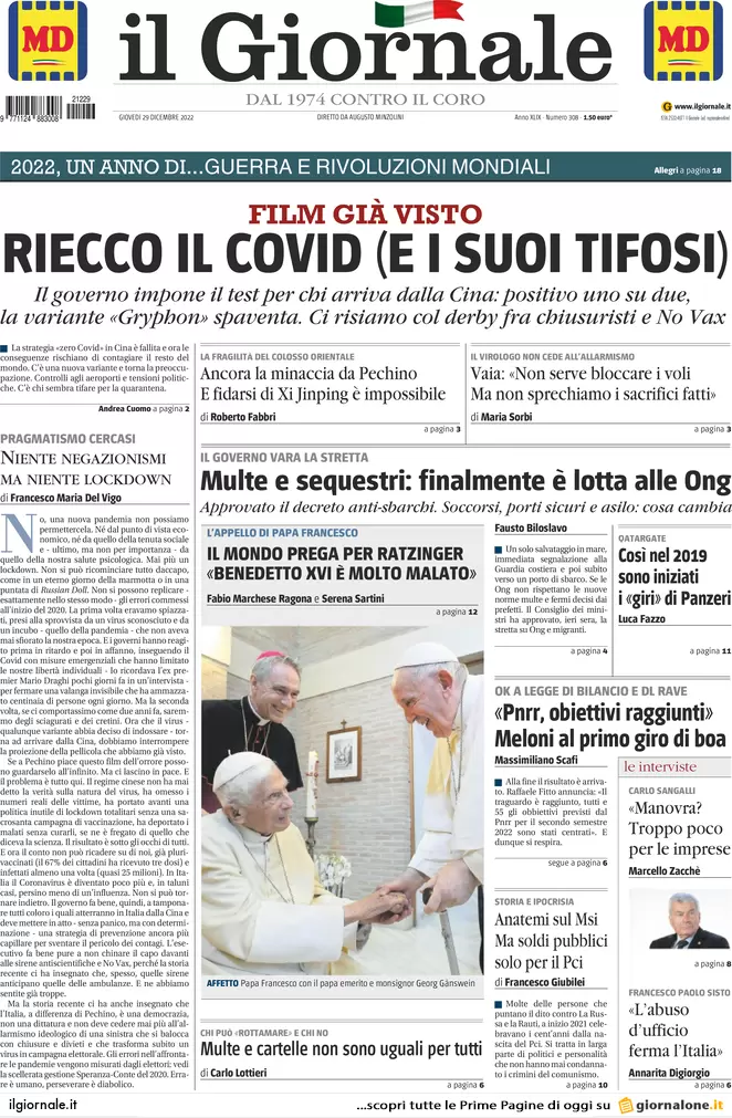 Prime pagine giornali 29 dicembre 2022. Multe e sequestri, la lotta alle Ong