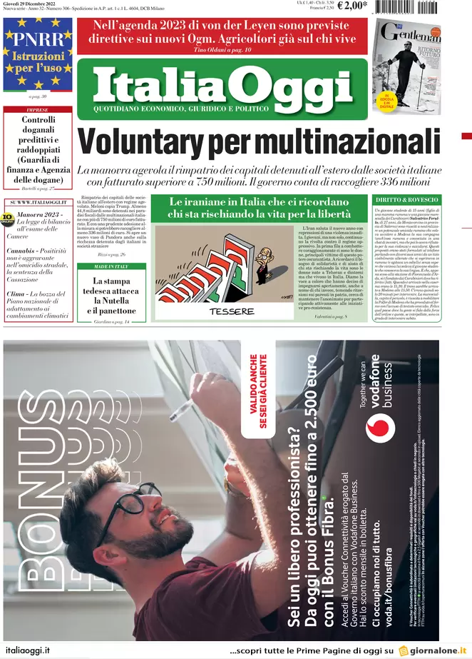 Prime pagine giornali economici 29 dicembre. Energia, gli aiuti in manovra Prime pagine giornali economici 29 dicembre. Energia, gli aiuti in manovra