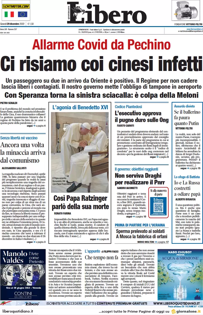 Prime pagine giornali 29 dicembre 2022. Multe e sequestri, la lotta alle Ong