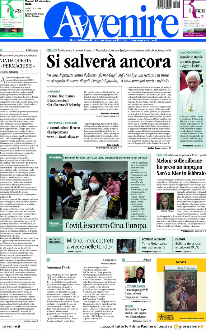 Prime pagine giornali 30 dicembre 2022. Addio a Pelè, morto il Re del calcio