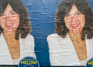 Lombardia, manifesti di Baffi (FdI) imbrattati con il simbolo delle BR