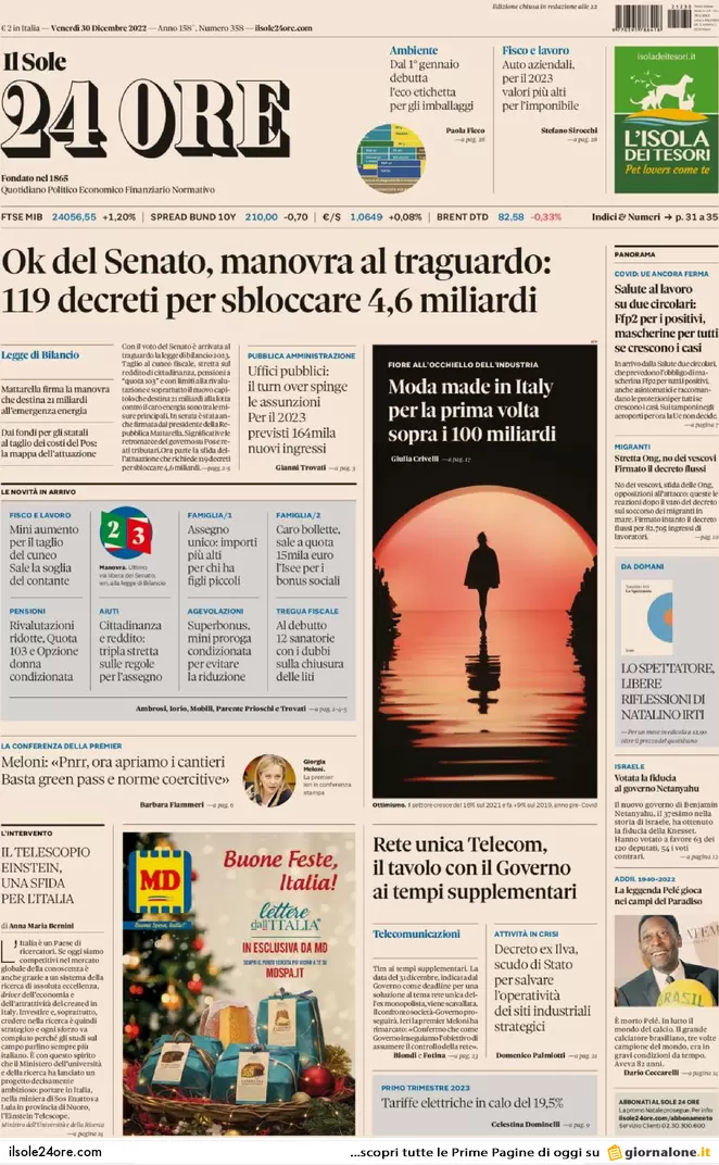 Prime pagine giornali economici 30 dicembre. Moda made in Italy oltre i 100mld Prime pagine giornali economici 30 dicembre. Moda made in Italy oltre i 100mld