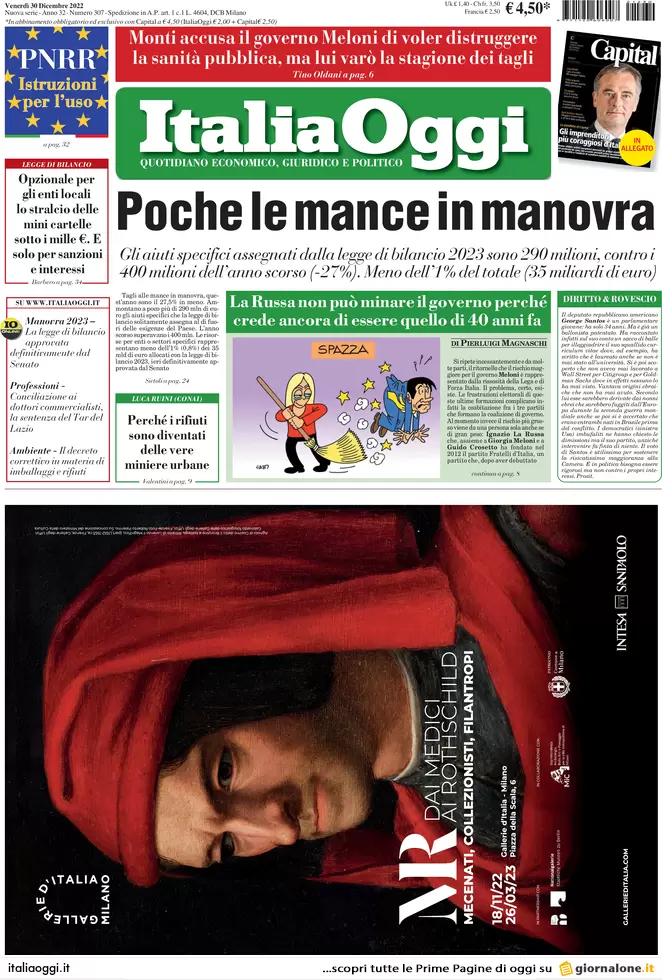 Prime pagine giornali economici 30 dicembre. Moda made in Italy oltre i 100mld