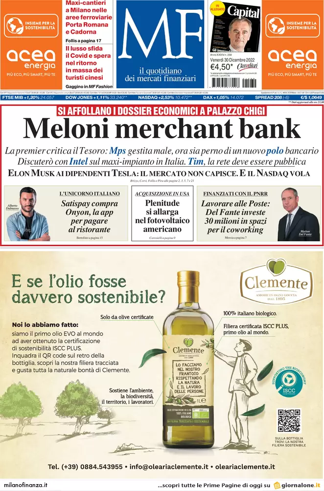 Prime pagine giornali economici 30 dicembre. Moda made in Italy oltre i 100mld