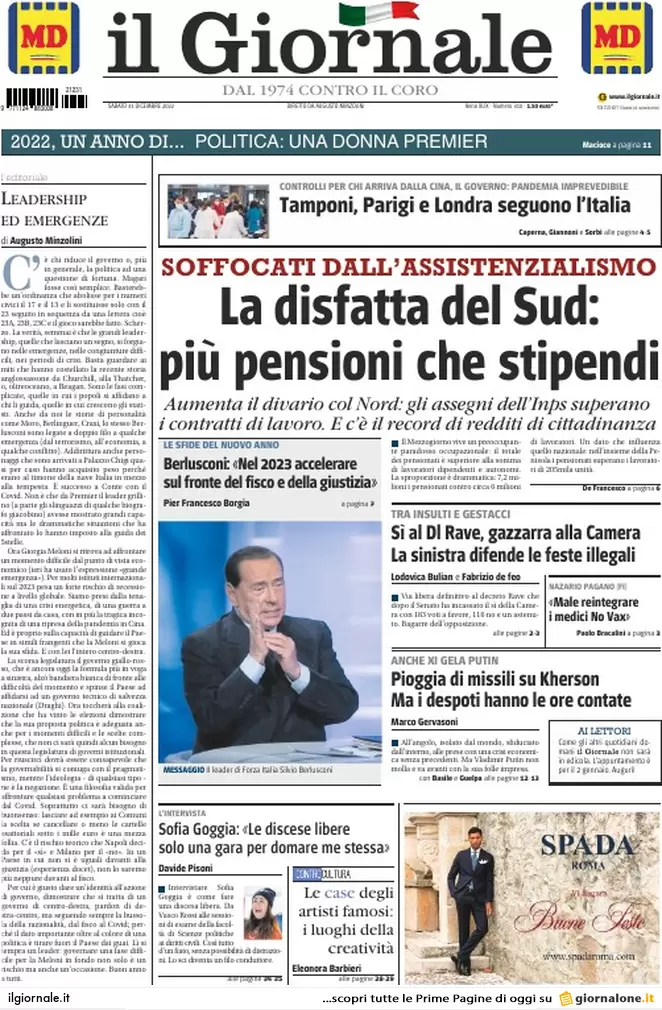 Prime pagine giornali 31 dicembre 2022. Allarme Covid e rincari in autostrada
