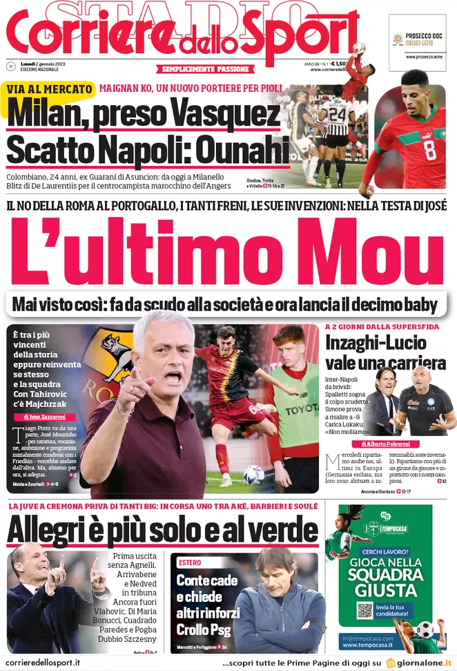 Prime pagine giornali 2 gennaio 2023. Mattarella, richiamo su riforme e fisco Prime pagine giornali 2 gennaio 2023. Mattarella, richiamo su riforme e fisco