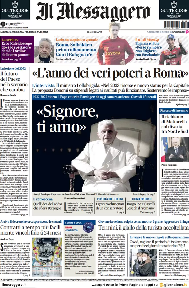 Prime pagine giornali 2 gennaio 2023. Mattarella, richiamo su riforme e fisco Prime pagine giornali 2 gennaio 2023. Mattarella, richiamo su riforme e fisco
