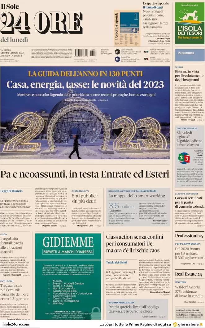 Prime pagine giornali economici 2 gennaio. Cambia il Superbonus, da 110% a 90 Prime pagine giornali economici 2 gennaio. Cambia il Superbonus, da 110% a 90
