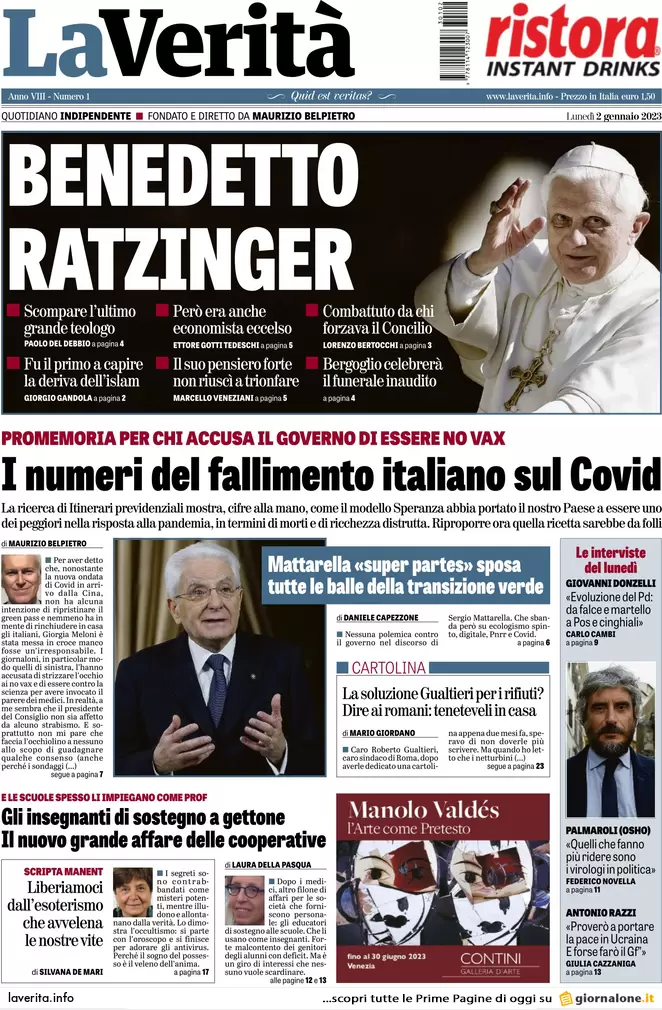 Prime pagine giornali 2 gennaio 2023. Mattarella, richiamo su riforme e fisco Prime pagine giornali 2 gennaio 2023. Mattarella, richiamo su riforme e fisco