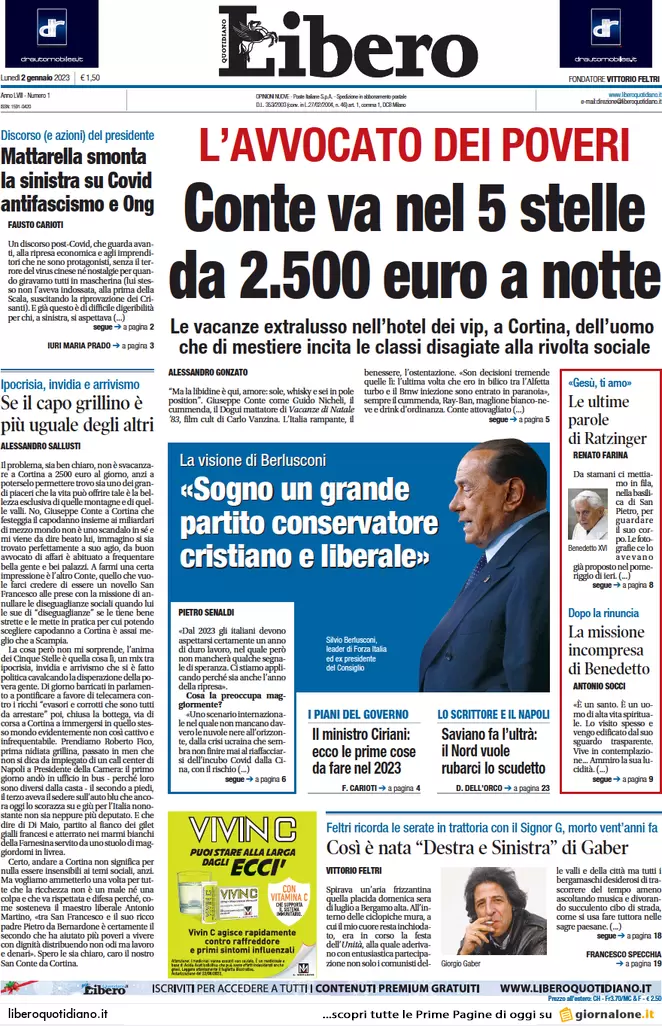 Prime pagine giornali 2 gennaio 2023. Mattarella, richiamo su riforme e fisco Prime pagine giornali 2 gennaio 2023. Mattarella, richiamo su riforme e fisco