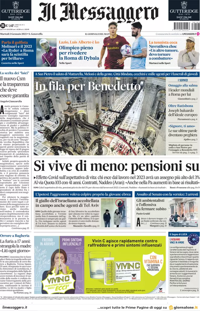 Prime pagine giornali 3 gennaio 2023. Qatar-gate, nuovi indagati a Bruxelles