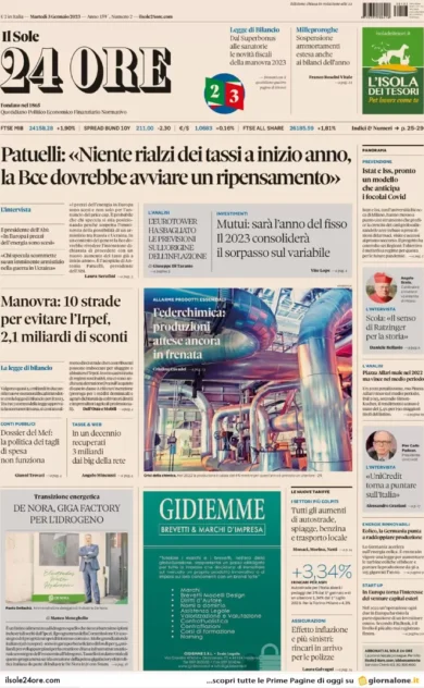 Prime pagine giornali economici 3 gennaio. Manovra, le 10 agevolazioni Irpef