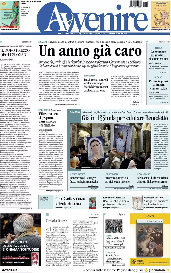 Prime pagine giornali 4 gennaio 2023. Test Covid, scontro tra Cina e Europa