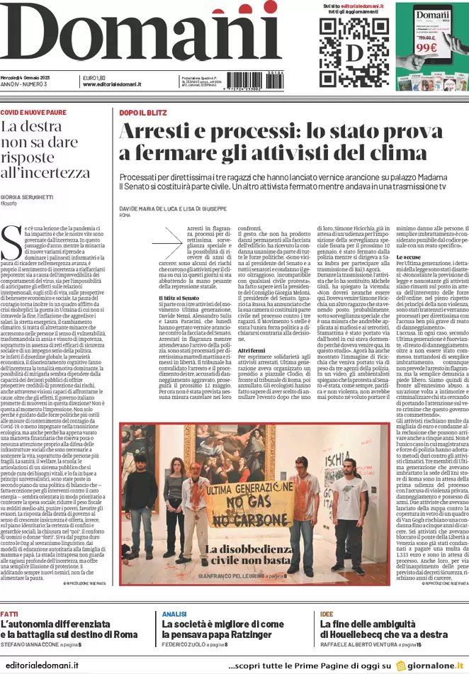 Prime pagine giornali 4 gennaio 2023. Test Covid, scontro tra Cina e Europa