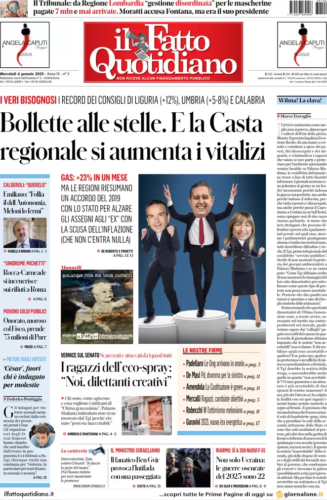 Prime pagine giornali 4 gennaio 2023. Test Covid, scontro tra Cina e Europa