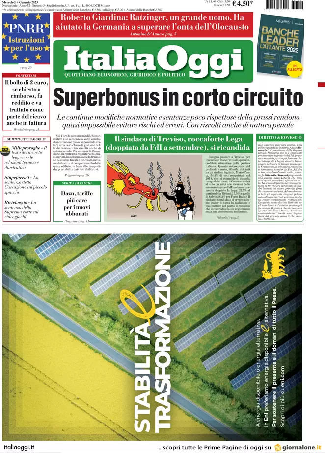 Prime pagine giornali economici 4 gennaio. Lavoro, attese 504mila assunzioni
