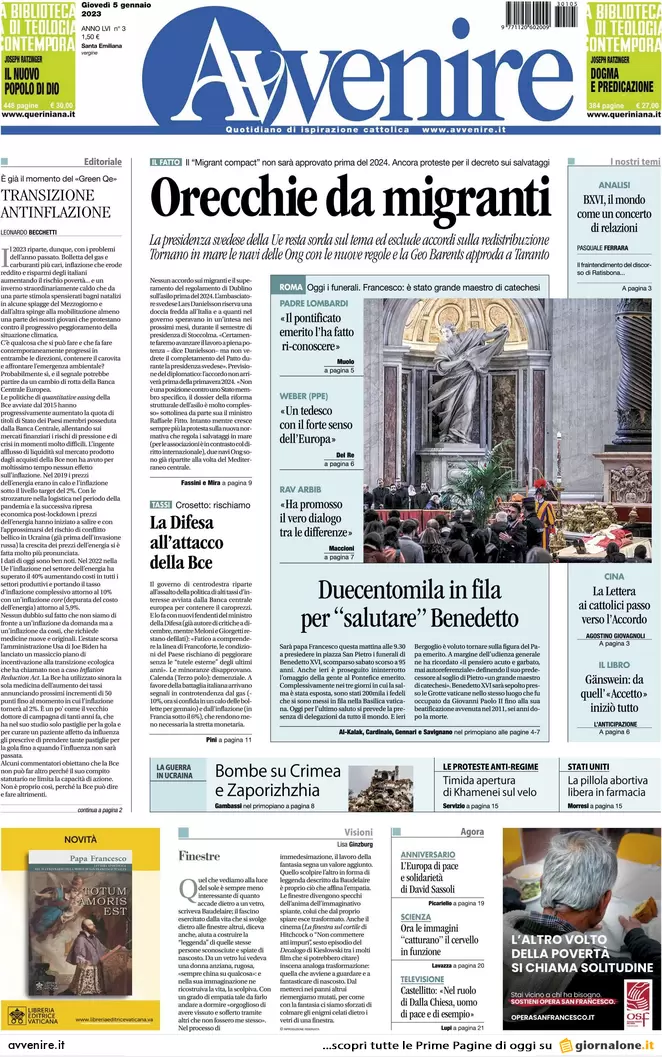 Prime pagine giornali 5 gennaio 2023. Covid, tamponi a chi vola dalla Cina