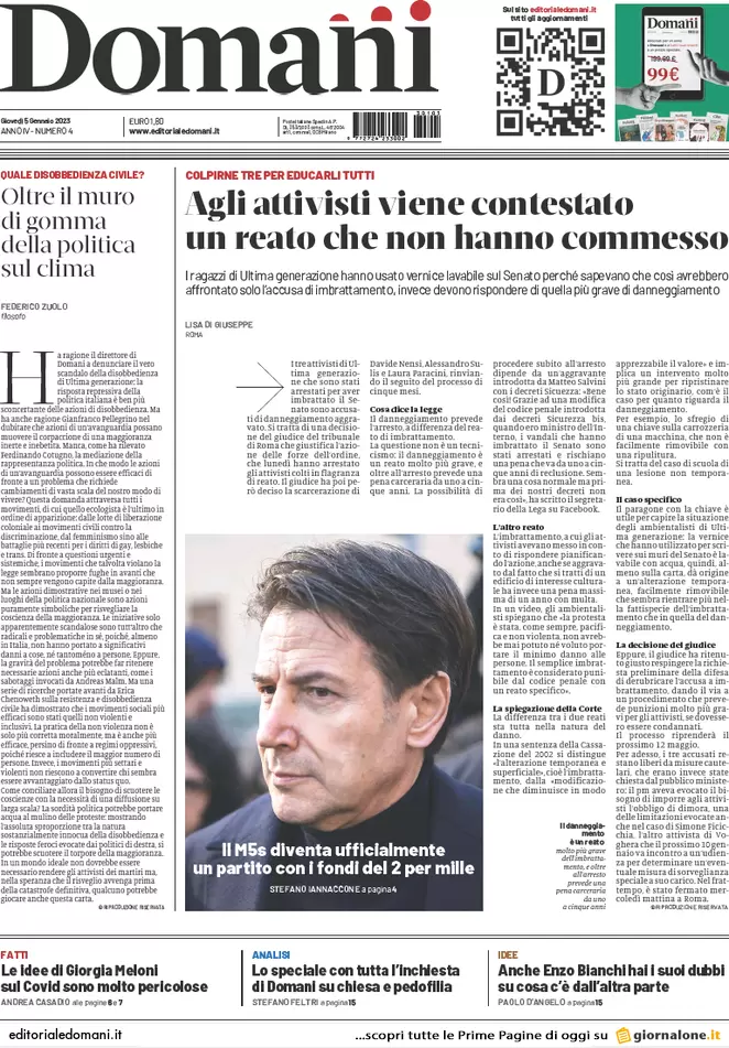 Prime pagine giornali 5 gennaio 2023. Covid, tamponi a chi vola dalla Cina