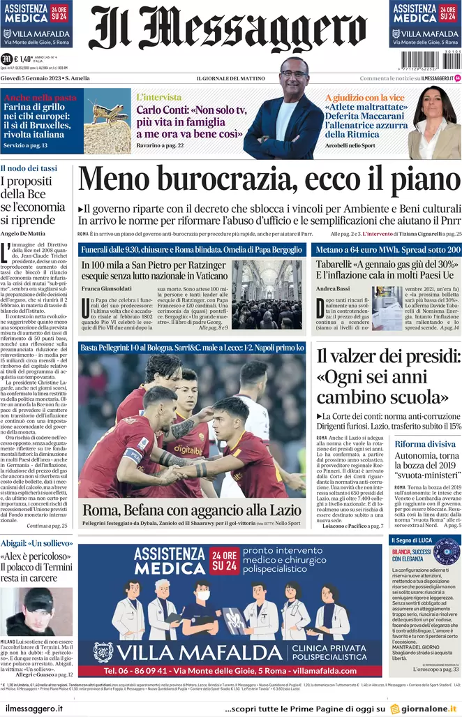 Prime pagine giornali 5 gennaio 2023. Covid, tamponi a chi vola dalla Cina