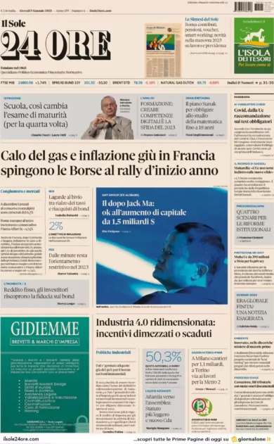 Prime pagine giornali economici 5 gennaio. Borse su, il rally di inizio anno