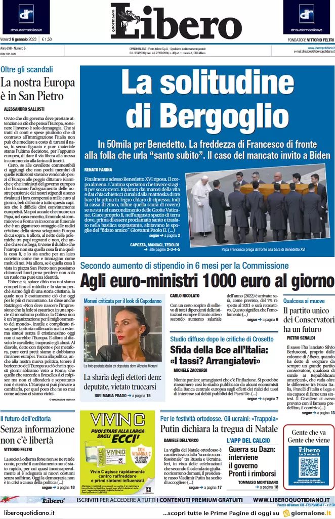 Prime pagine giornali 6 gennaio 2023. Guerra, la tregua truffa della Russia