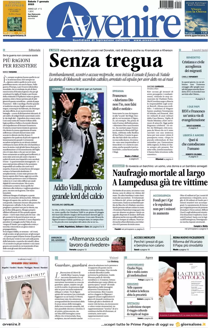Prime pagine giornali 7 gennaio 2023. Scudo italiano a Kiev e ira Bergoglio