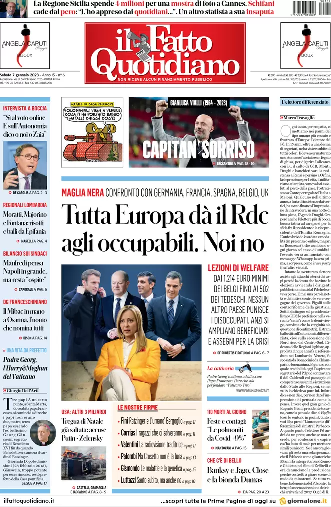 Prime pagine giornali 7 gennaio 2023. Scudo italiano a Kiev e ira Bergoglio