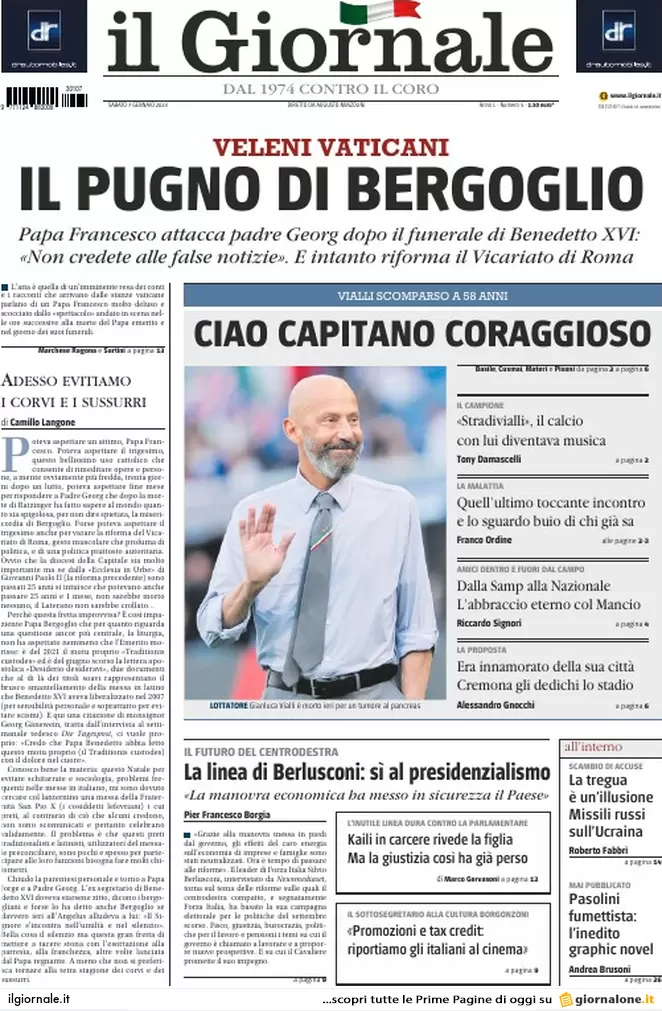 Prime pagine giornali 7 gennaio 2023. Scudo italiano a Kiev e ira Bergoglio
