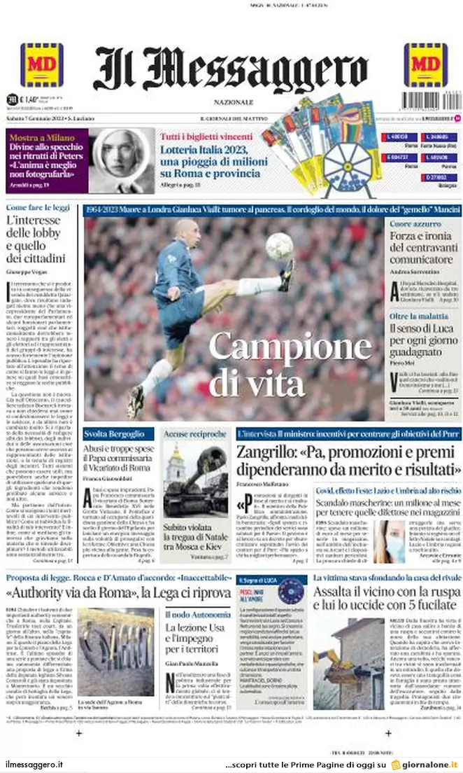 Prime pagine giornali 7 gennaio 2023. Scudo italiano a Kiev e ira Bergoglio