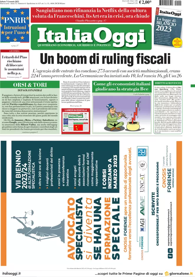 Prime pagine giornali economici 7 gennaio. Iva, la precompilata a febbraio