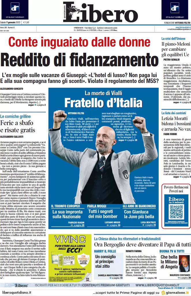 Prime pagine giornali 7 gennaio 2023. Scudo italiano a Kiev e ira Bergoglio
