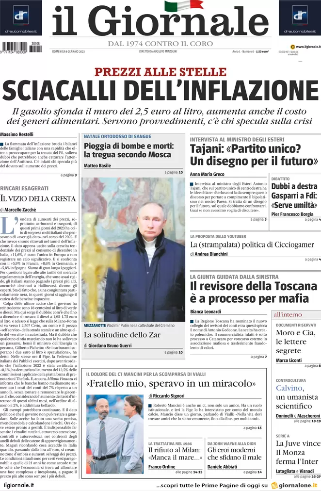 Prime pagine giornali 8 gennaio 2023. Benzina prezzi impazziti. Migranti al Pd