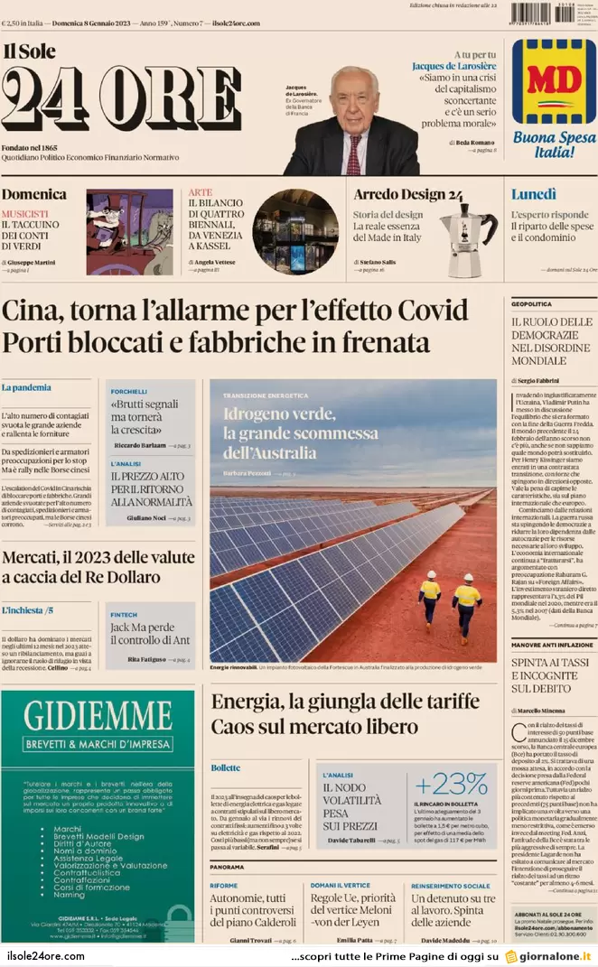 Prime pagine giornali 8 gennaio 2023. Benzina prezzi impazziti. Migranti al Pd