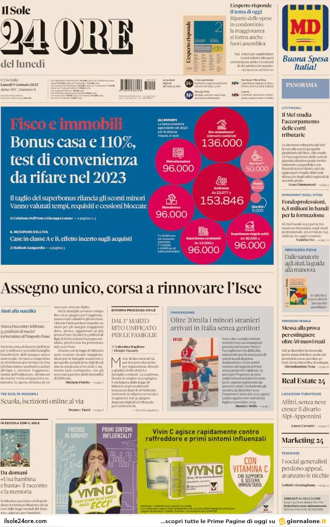 Prime pagine giornali 9 gennaio 2023. Armi all’Ucraina, i tempi si allungano