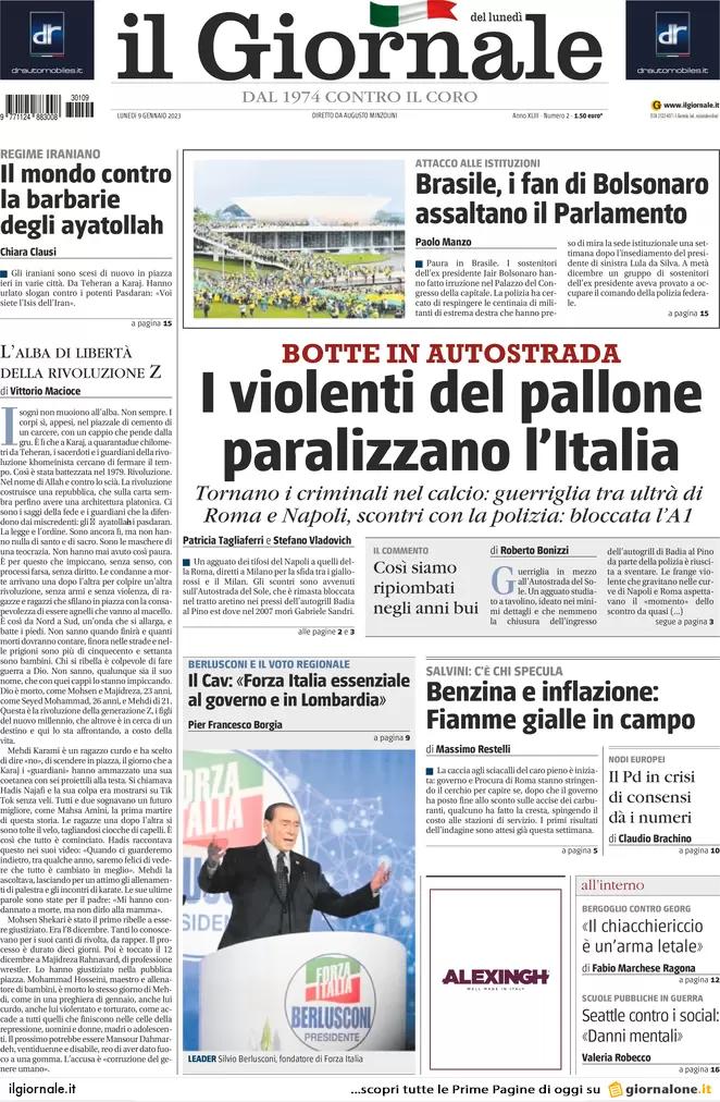 Prime pagine giornali 9 gennaio 2023. Armi all’Ucraina, i tempi si allungano