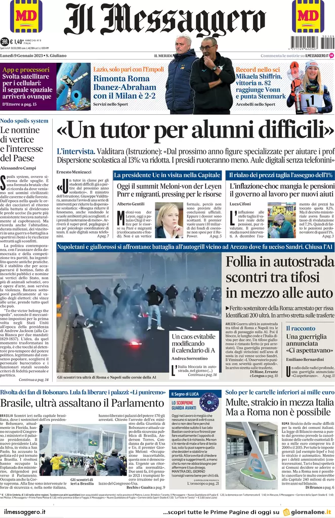 Prime pagine giornali 9 gennaio 2023. Armi all’Ucraina, i tempi si allungano