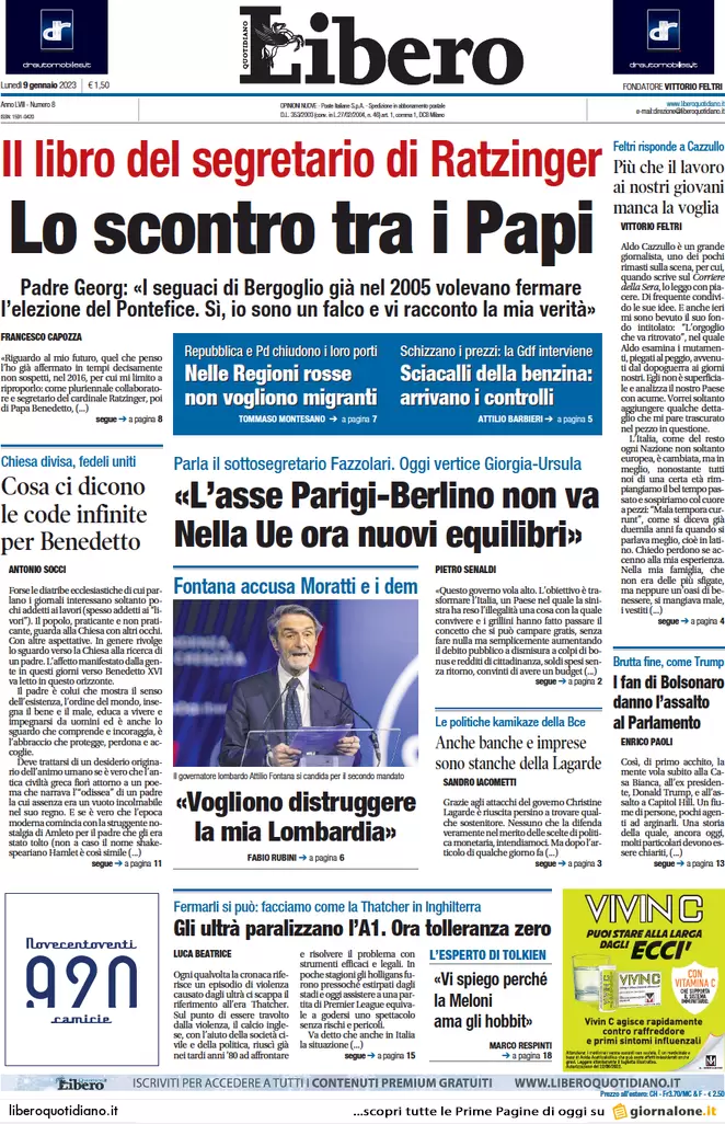 Prime pagine giornali 9 gennaio 2023. Armi all’Ucraina, i tempi si allungano