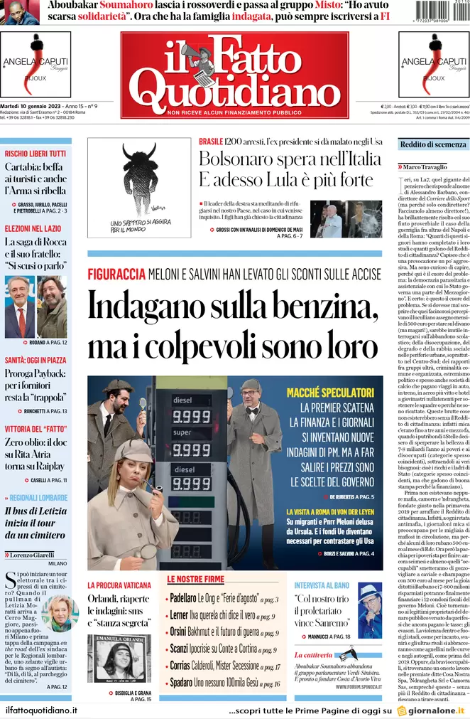 Prime pagine giornali 10 gennaio 2023. L’Italia darà lo scudo aereo a Kiev