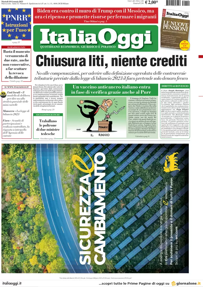 Prime pagine giornali economici 10 gennaio. Nuova Tim, la borsa ci crede