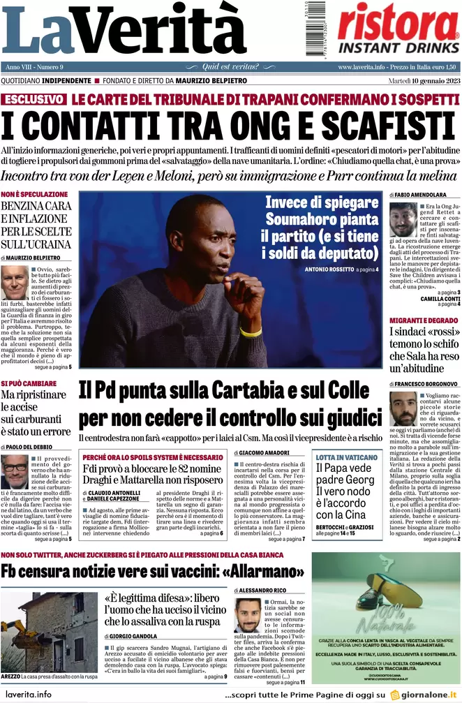 Prime pagine giornali 10 gennaio 2023. L’Italia darà lo scudo aereo a Kiev